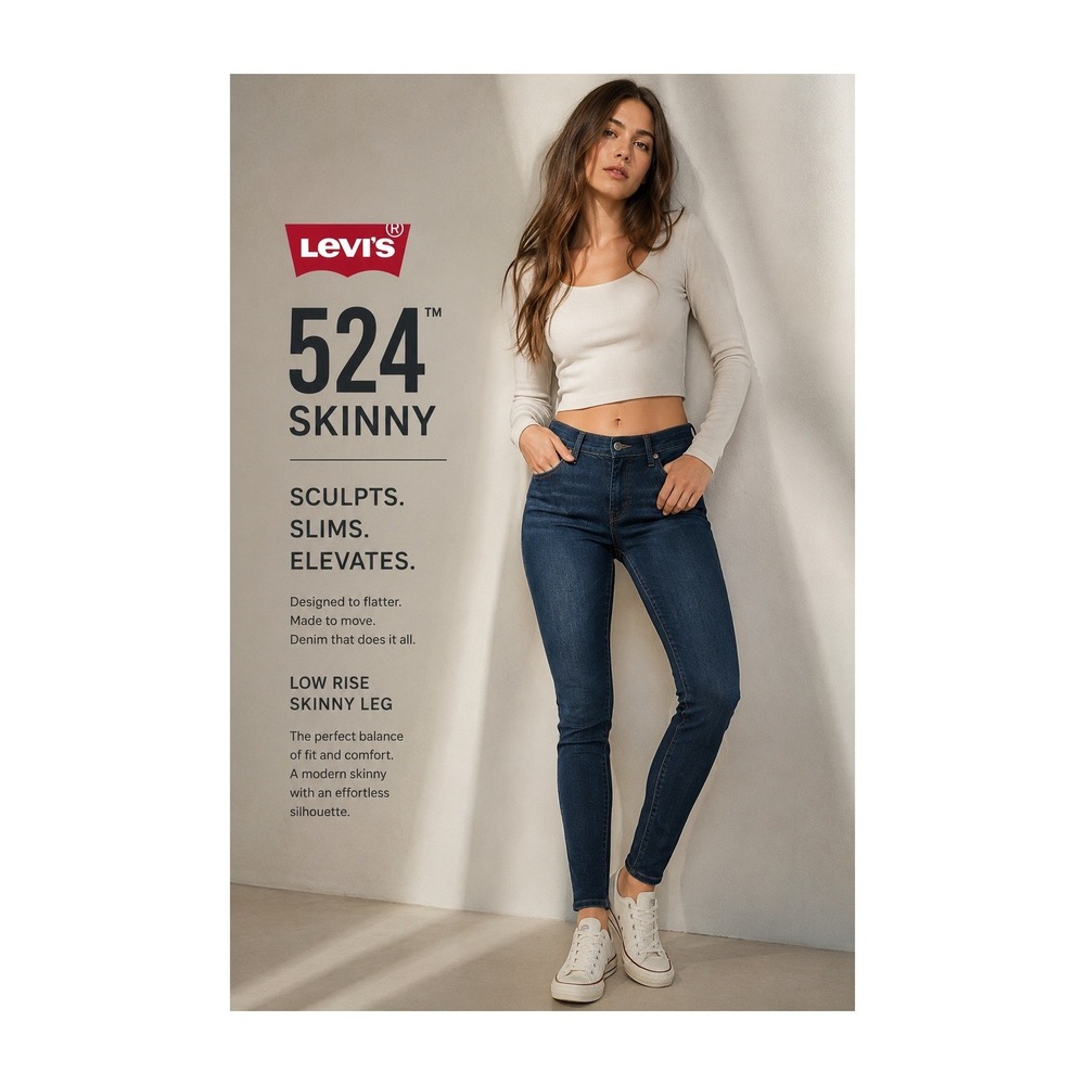 Levis 524 Skinny Jeans Womens 7 Dark Indigo Blue Low Rise Denim Pants